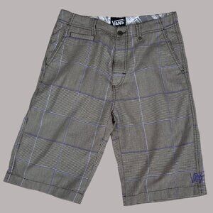 Vans Boys Size 18 Plaid Shorts Skater Golf Style Houndstooth Purple Stitch Flat